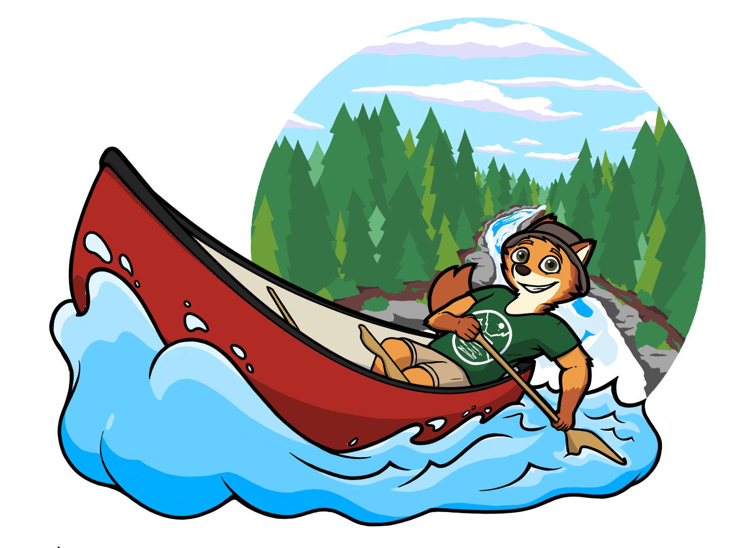 Remy paddling a canoe down river rapids