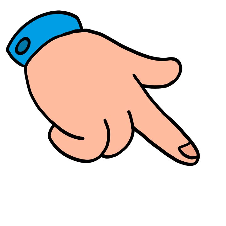 A cartoon hand pointing to the left